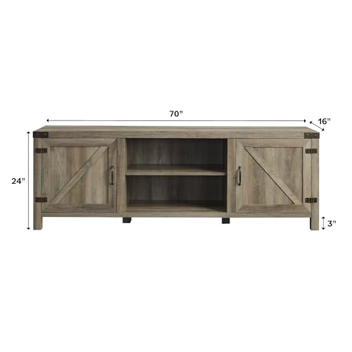 Walker Edison Georgetown Modern Farmhouse Double Barn Door TV Stand for TVs up to 80 Inches, 70 Inch, White Oak, Without Fireplace Walker Edison