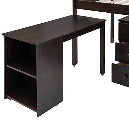 Harper & Bright Designs Twin Size Low Loft Bed with Rolling Portable Desk and Storage Cabinet, Wooden Low Study Loft Bed with Drawers, for Kids Teens Girls Boys - Espresso Harper & Bright Designs