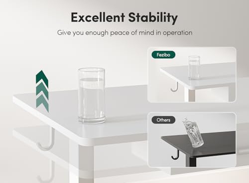 FEZIBO Adjustable Height Electric Standing Desk with Double Drawer, 48 x 24 Inches Stand Up Home Office Desk with Splice Tabletop, White Frame/White Top FEZIBO