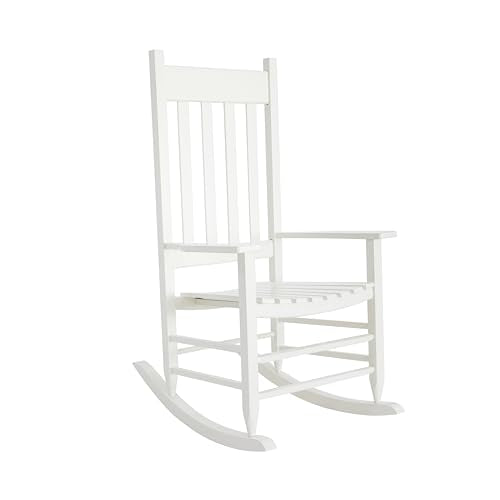 HOMESTEAD Wooden Rocking Chair for Indoor and Outdoor, FSC Acacia Wood, Supports up to 250 LB (White) HOMESTEAD