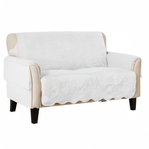 Great Bay Home Medallion Stitched Solid Furniture Protector Stain Resistant Durable Furniture Protector Elenor Collection (Loveseat, White/Sand) Great Bay Home