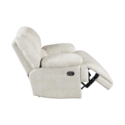 Lexicon Manual Reclining Chair-Textured Microfiber Wall Hugger Recliner, Tab Pull Reclining, Pillow Top Arms, for Living Room/Theater Seating/Apartment, Easy Assembly, Vanilla Beige