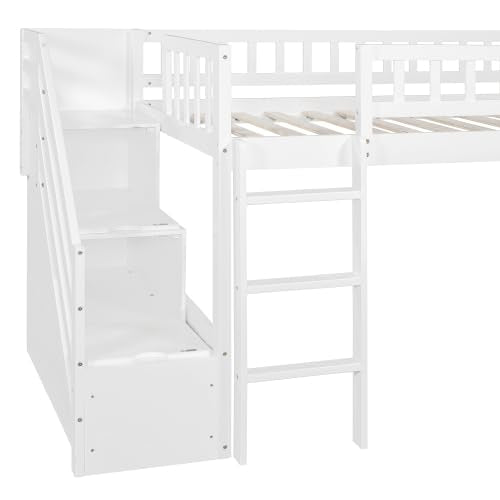 Harper & Bright Designs Kids Loft Bed with Slide and Storage Stairs, Twin Size Wooden Loft Bed with Built-in Ladder, White Harper & Bright Designs