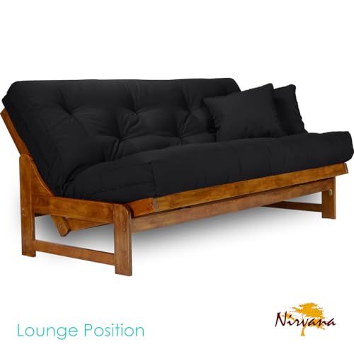 Nirvana Futons Miami Futon Set - Queen Size, Frame, 8" Mattress, Twill Black Cover Nirvana Futons