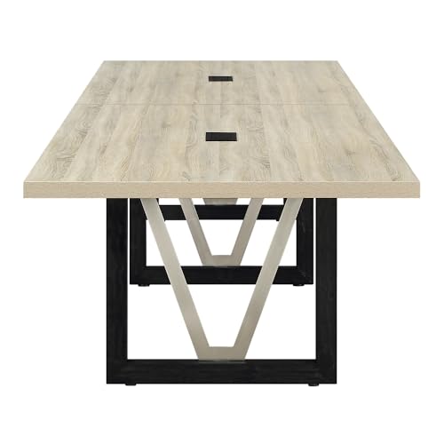 NBF District 12FT Industrial Conference Table - Wooden Conference Room Table with Power Outlets & USB Ports - Business Style Training Tables for Home Kitchen, Sunlight Ash nbf signature series