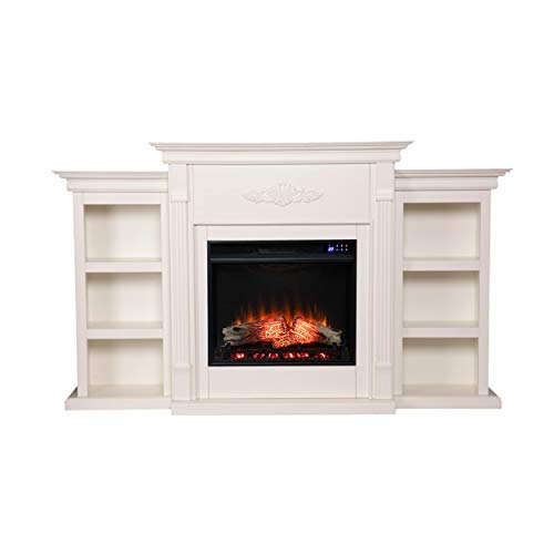 SEI Furniture Tennyson Electric Fireplace with Bookcases, New Ivory SEI Furniture
