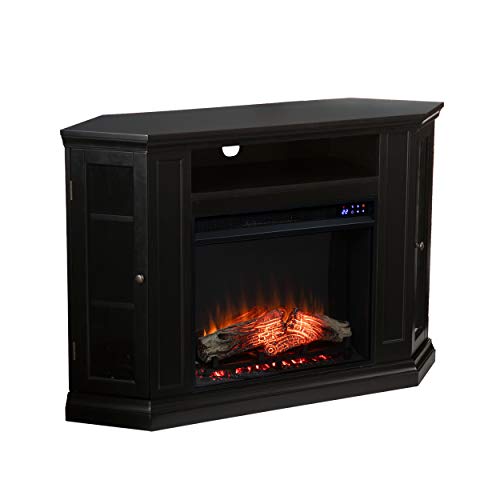 SEI Furniture Claremont Corner Convertible New Electric Fireplace with Storage, Black SEI Furniture