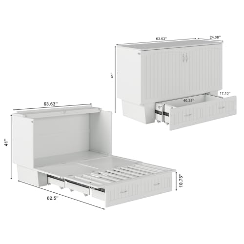 AFI, Nantucket Queen Murphy Bed Chest with Mattress, Storage Drawer and Built-In USB Charger, White AFI