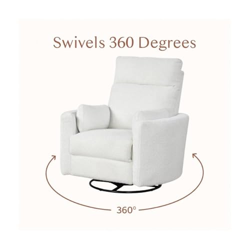 Pemberly Row Modern Chenille Fabric Swivel Recliner, Upholstered Seating Chair with Swivel Reclining Operation for Interior Seating Placement, Chenille Fabric in Oyster White Finish