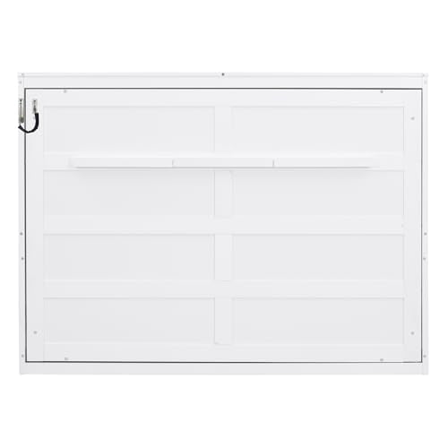 Merax Modern Farmhouse Solid Wood Murphy Bed Chest, Wall Bed with Wood Slat Support/No Box Spring Needed/Space Saving/Full,White Merax