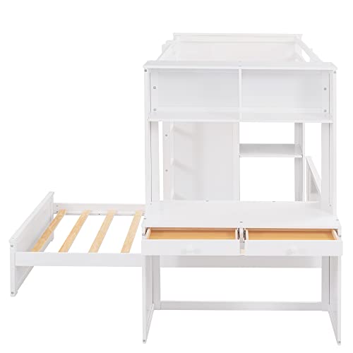Harper & Bright Designs Twin Over Twin Bunk Bed with Desk, Storage, Solid Wood Bunk Bed with Shelves and Wardrobe, Twin Size Loft Bed with a Stand-Alone Bed for Kids Teens Adults - White Harper & Bright Designs