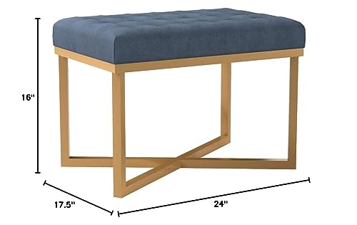 Homepop Home Decor | Upholstered Tufted Velvet Ottoman Bench | Ottoman Bench for Living Room & Bedroom, Blue, 24 x 16 x 17-1/2 inches high HomePop