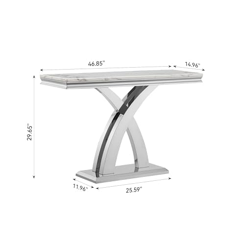 Modern Rectangular Console Table - Faux Marble Top, Stainless Steel Base for Living Room, Hallway, Bedroom, Home Office HomVent
