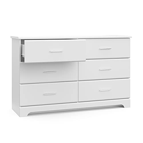 Storkcraft Brookside 6 Drawer Double Dresser (White) – GREENGUARD Gold Certified, Dresser For Nursery, Kids, Chest Of Drawers Stork Craft