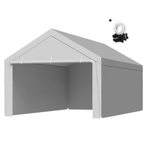VEVOR Carport Replacement Canopy Cover, 13 x 20 ft Potable Garage Tent Top Tarp with Sidewalls, UV-Resistant & Waterproof, Heavy Duty Car Shelter Tarp with Ball Buggees, Grey, Frame Not Included VEVOR