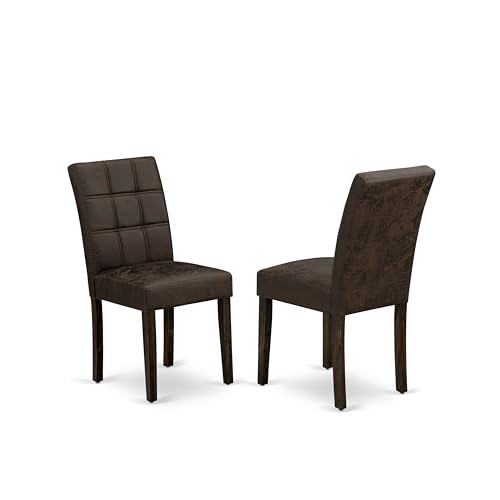 East West Furniture LAAS9-07-T25 9 Piece Table Set Consists A Wood Dining Table and 8 Black Textured Polyester Fabric Parson Dining Chairs, Distressed Jacobean East West Furniture