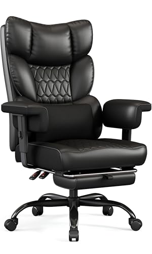 Misolant Big and Tall Office Chair with Footrest, High Back Executive Desk Chair with Adjustable Lift Armrest, 155°Recline,Lumbar Support Pillow, Faux Leather Gaming Chairs for Home or Office Black