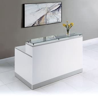 NBF Modern Reception Desk with Counter, Front Desk, Retail Checkout Counter, Office, Lobby, Salon, Store, 63" W x 32" D, White nbf signature series