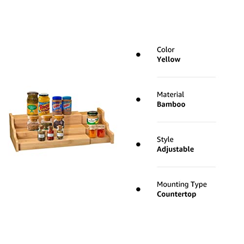 Spice Rack Kitchen Cabinet Organizer- 3 Tier Bamboo Expandable Display Shelf Zri Bamboo