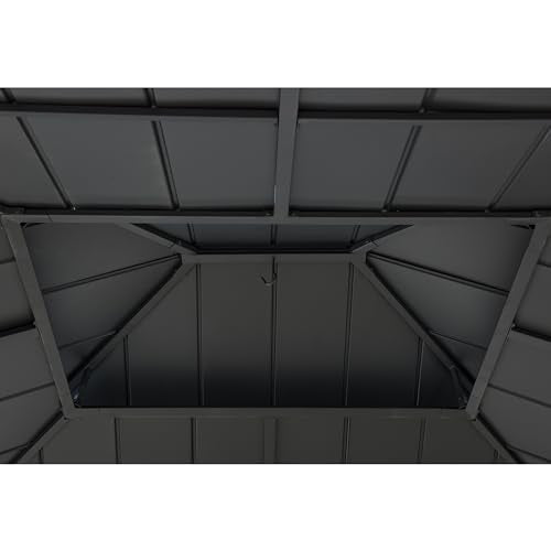 Sunjoy Hardtop Gazebo 13 x 15 ft. Outdoor Patio Steel Frame Gazebo with 2-Tier Metal Roof and Mesh Netting, Black Sunjoy