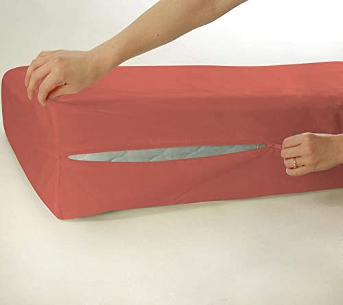 Full Size Armless Futon Covers - 100% Egyptian Cotton Futon Slipcovers - Zippered Couch Cover Sofa Bed Protector, Sleeper Sofa Cover, Machine Washable, Brick Red Yarns of Cotton