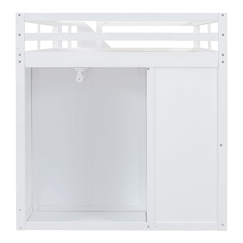 Ball & Cast Full Size Loft Bed with Storage Staircase & Safety Guardrail,Sturdy Wood Bedframe W/ 3 Cabinets & 4 Drawers,Built-in Wardrobes,Space Saving,for Boy Girl Kids Small Bedroom Dormitory,White Ball & Cast