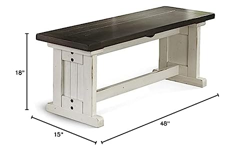 Pemberly Row Farmhouse Wood Side Bench in Off White Dark Brown, Solid Wood, Sturdy and Durable, Kitchen or Dining Seating, Farmhouse Style, Rustic Design Pemberly Row