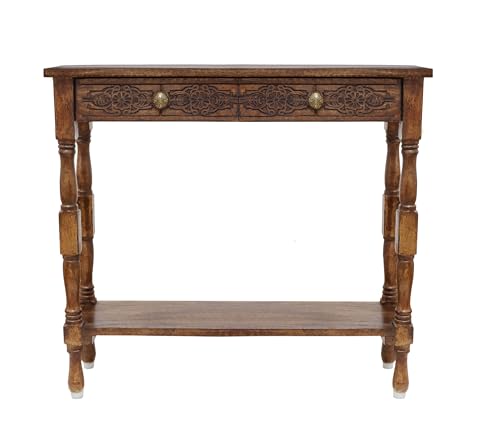 COTTON CRAFT Solid Wood Accent Console Table - Hand Carved Sofa Table - Hallway Entryway Two Drawers Small Space Transitional Traditional Farmhouse Easy Assembly - 36 W x 32 H x 11 D - Antique Brown COTTON CRAFT