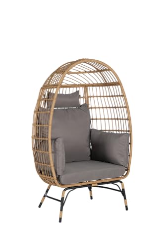Oversized Patio Egg Chair, Wicker Rattan Egg Chair for Adult, Indoor Outdoor Patio Large Wicker Basket with Water-Resistant Cushion, Outdoor Lounge 360Lbs Capacity - Dark Gray cattino