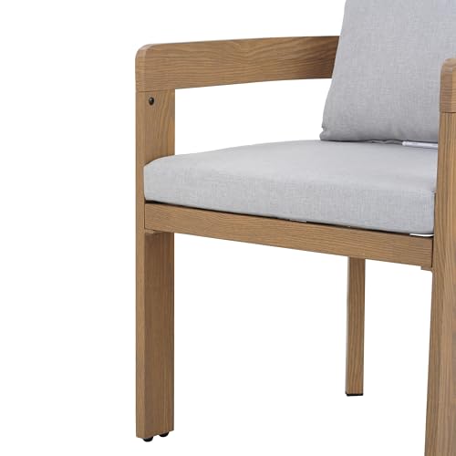 Christopher Knight Home Elko Acacia Wood Outdoor Dining Set for 6, Wooden 7 Piece Patio Dining Table Set, Outdoor Metal Dining Chair and Table Set with Cushion, Patio Furniture Set, Teak+Light Gray Christopher Knight Home