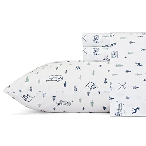 Eddie Bauer - Full Sheets, Cotton Percale Bedding Set, Crisp & Cool Home Decor, Dorm Room Essentials (Campout Dark Blue, Full) Eddie Bauer