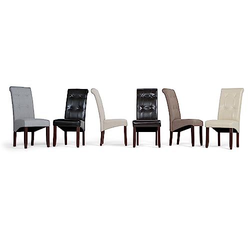 SIMPLIHOME Cosmopolitan Parson Dining Chair (Set of 2), Tanners Brown Faux Leather and SOLID WOOD, Square, Upholstered, For the Dining Room, Contemporary Modern SIMPLIHOME