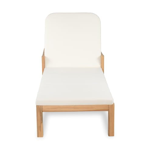 Christopher Knight Home Kayas Acacia Wood Chaise Lounge with Adjustable Backrest, 77.5" Outdoor Sun Lounger with Cushion, Patio Lounger Recliner Chair for Poolside Lawn, Light Teak+Cream, Set of 2