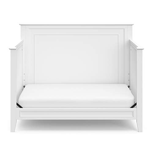 Storkcraft Solstice 5-In-1 Convertible Crib (White) – GREENGUARD Gold Certified, Converts to Toddler Bed and Full-Size Bed, Fits Standard Full-Size Crib Mattress, Adjustable Mattress Support Base storkcraft