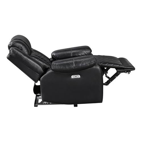 Lexicon Power Recliner Chair, Faux Leather Upholstered Home Theater Seating with LED Lighting, USB Charging Ports, Single Wall Hugger Reclining Chair for Living Room/Bedroom Easy Assembly, Black Lexicon