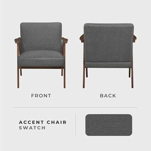 Lexicon Mid Century Modern Accent Chair, Upholstered Lounge Armchair, Single Sofa Seat, Brown Finish Solid Wood Framed Comfy Side Chairs for Living Room/Bedroom/Office/Waiting Area, Dark Gray Lexicon