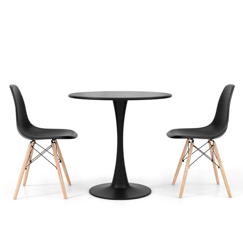 Giantex 3-Piece Dining Table Set for 2, 32” Round Table & 2 Dining Chairs, Kitchen Table Chairs Set for Small Spaces, Dinette, Breakfast Nook, Dining Room, Dinner, Restaurant, Black Giantex