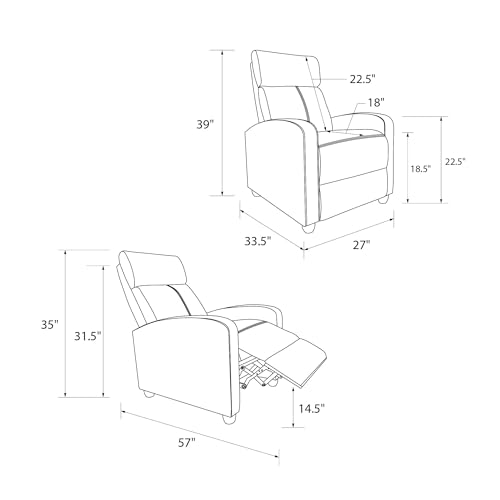 DHP Bobby Pushback Recliner Chair for Living Room, Ergonomic Comfort, Reclining Sofa Chair, Black Faux Leather DHP