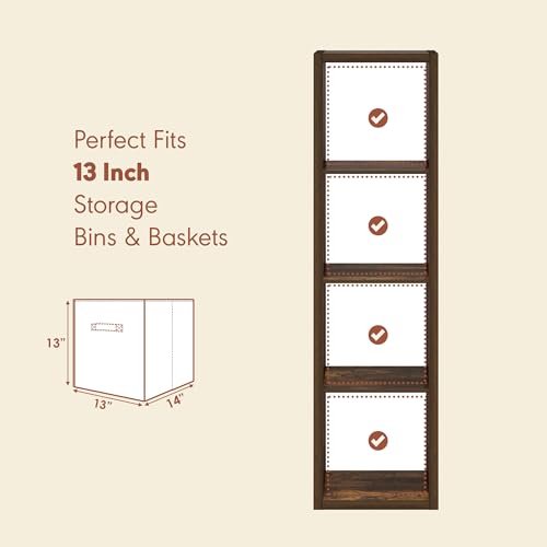 Furinno Cubicle Record Player Stand with Vinyl Storage, 4-Cube 1.2 Extra Thick Vinyl Record Storage, Open Back Media Shelf for CD DVD Blueray Game Disc, for Living Room, Home Office, Amber Pine Furinno