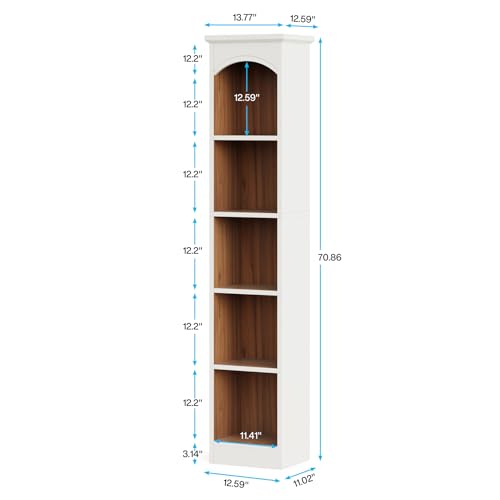 Tribesigns Narrow 5-Tier Bookcase - 70.9-Inch Tall White & Oak Corner Display Shelves Tribesigns