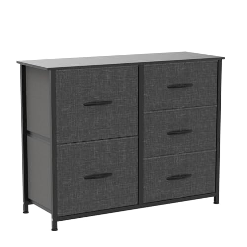 YITAHOME Storage Tower with 5 Drawers - Fabric Dresser, Organizer Unit for Bedroom, Living Room, Closets - Sturdy Steel Frame, Easy Pull Fabric Bins YITAHOME