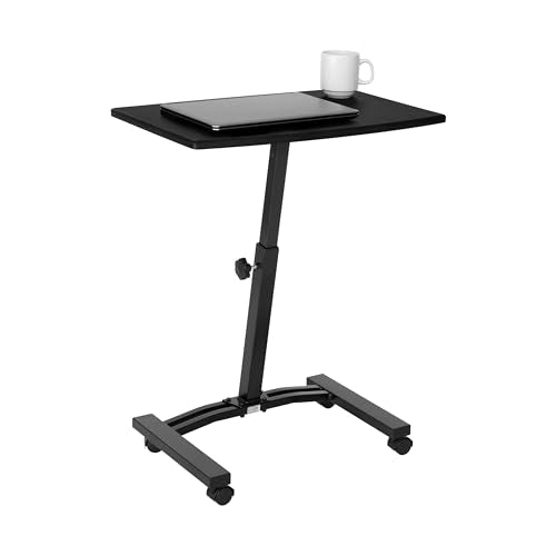 Seville Classics Airlift Mobile Height Adjustable Laptop Stand Computer Workstation for Sitting Classroom Home Office Medical Table w/Wheels, Flat Desk 24", Black Seville Classics