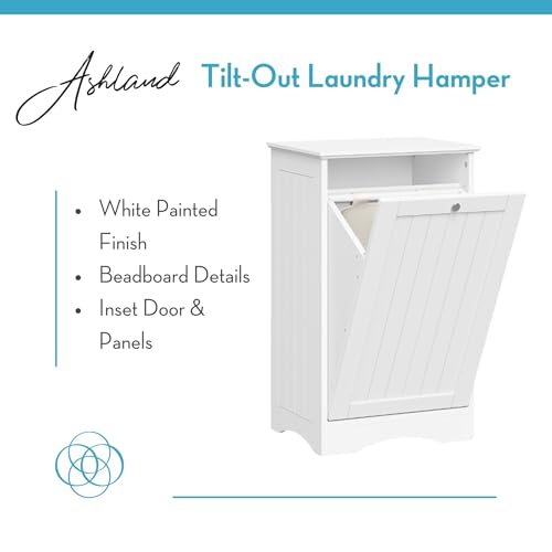RiverRidge Ashland Tilt Out Laundry Hamper with Beadboard Design - Spacious Top Shelf, Removable Cloth Bag & Silver Knob - White Laundry Cabinet for Towels & Clothes Storage - Laundry Room Cabinets RiverRidge