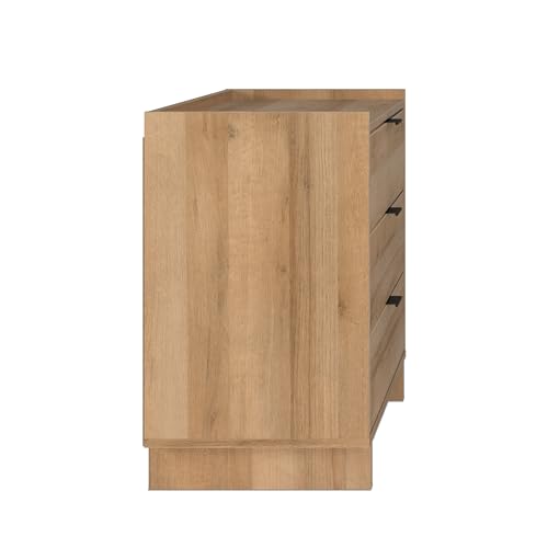 Prepac Simply Modern Nightstand Bedside Table, Natural Oak Nightstand for Bedroom, End Table with 3 Drawers 26.5" W x 26.75" H x 16" D Prepac