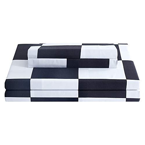 Best Season Bed Sheet Set 4 Piece -Full Size-Soft Durable Microfiber Bedding Sheet Set,Deep Pocket,Stain,Fade & Wrinkle Resistant (Plaid Black&White) Best Season