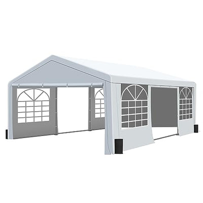 GARTOO 20' x 20' Canopy Party Tent & Carport - Heavy Duty Outdoor Wedding Gazebo with 4 Sand Bags, Event Shelter Canopy for Outdoor Event, Wedding, Birthday Party