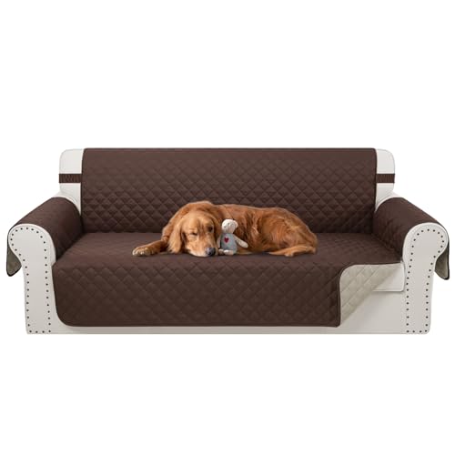 Luxshare Home Reversible Couch Cover for 3 Cushion Couch Sofa Cover Washable for Pet Friendly with Elastic Straps Water Repellent(Sofa, Chocolate/Beige) Luxshare Home