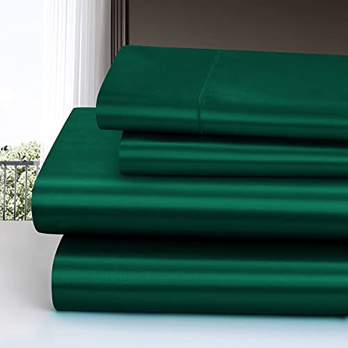 Homiest 4pcs Satin Sheets Set Luxury Silky Satin Bedding Set with Deep Pocket, 1 Fitted Sheet + 1 Flat Sheet + 2 Pillowcases (Queen Size, Blackish Green) Homiest