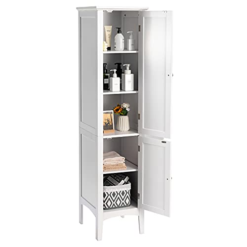Tangkula 5-Tier Slim Bathroom Storage Cabinet in White - Elegant Freestanding Tower Design Tangkula