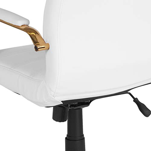 Flash Furniture Whitney Mid-Back Swivel LeatherSoft Desk Chair with Padded Seat and Armrests, Adjustable Height Padded Office Chair, White/Gold Flash Furniture